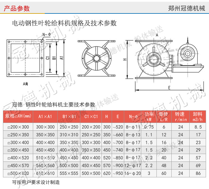 鋼性葉輪給料機(jī)規(guī)格參數(shù)